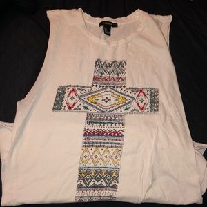 Aztec cross cut off shirt